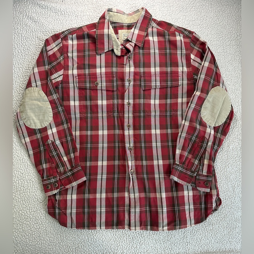 L.L. Bean Shirt Elbow Patches Plaid Men’s Large Rare